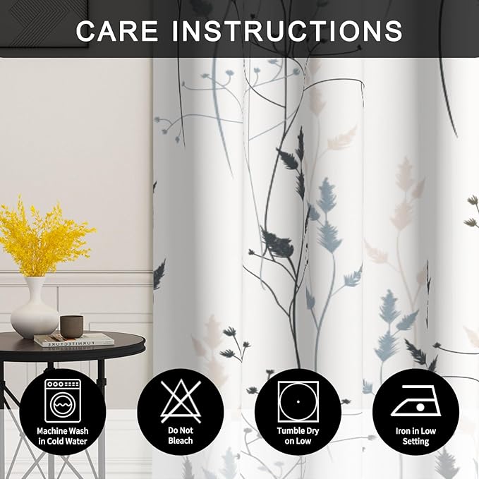 White Leaves Blackout Curtains 63 Inch Length, Room Darkening Curtains - Image 5