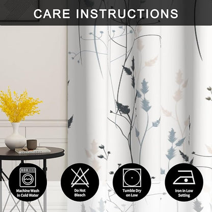 White Leaves Blackout Curtains 63 Inch Length, Room Darkening Curtains - Image 5
