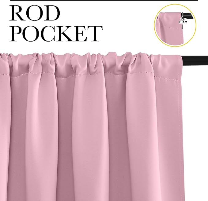NICETOWN Kitchen Curtains, Rouge Pink, Short Blackout Curtains & Drapes - Image 2