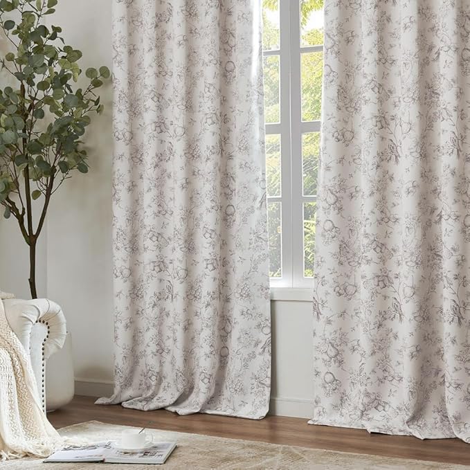 jinchan 95% Blackout Floral Curtains 90 Inch Length, Printed Flower Taupe - Image 5