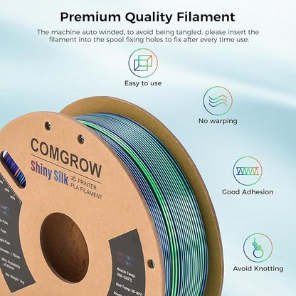 Comgrow Tri-Colors Silk PLA 3D Printer Filament, Rainbow PLA Filament 1.75mm - Image 4