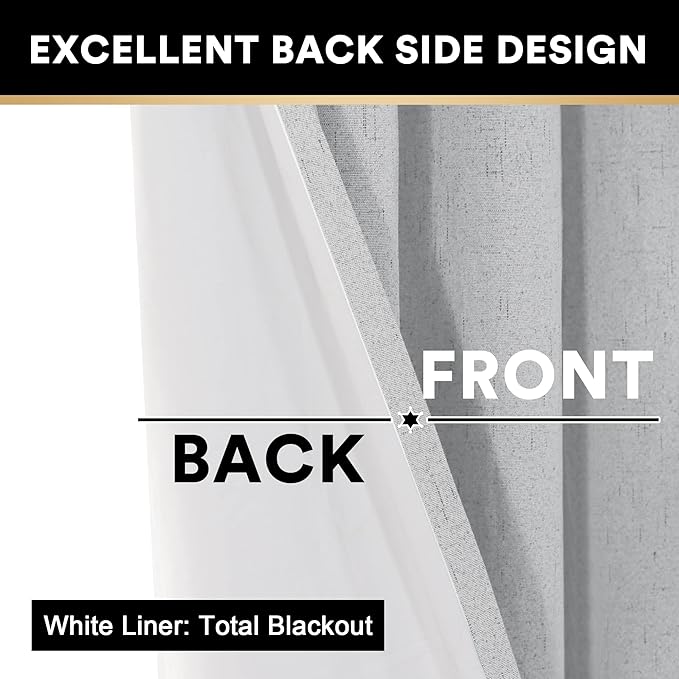PrinceDeco 100% Blackout Curtains 108 Inches Long 2 Panels Set Burlap Vintage - Image 5