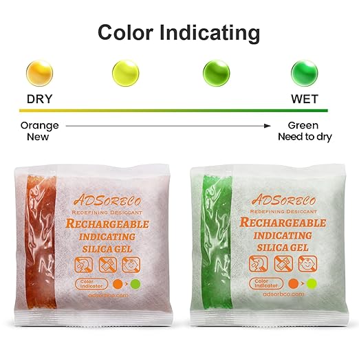 Adsorbco Rechargeable Desiccant, Indicating Silica Gel Packets, Moisture - Image 5