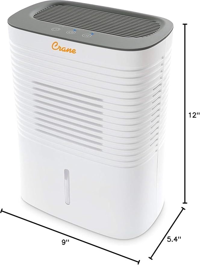 Crane Compact Dehumidifier for 300 Sq Ft Rooms, 0.5 Gallon Tank, For Basements - Image 5