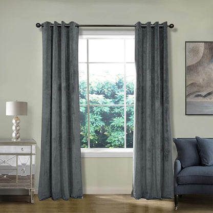 ChadMade Extra Long Blackout Lined Premium Velvet Curtain Natural Grey 72Wx120L by ChadMade