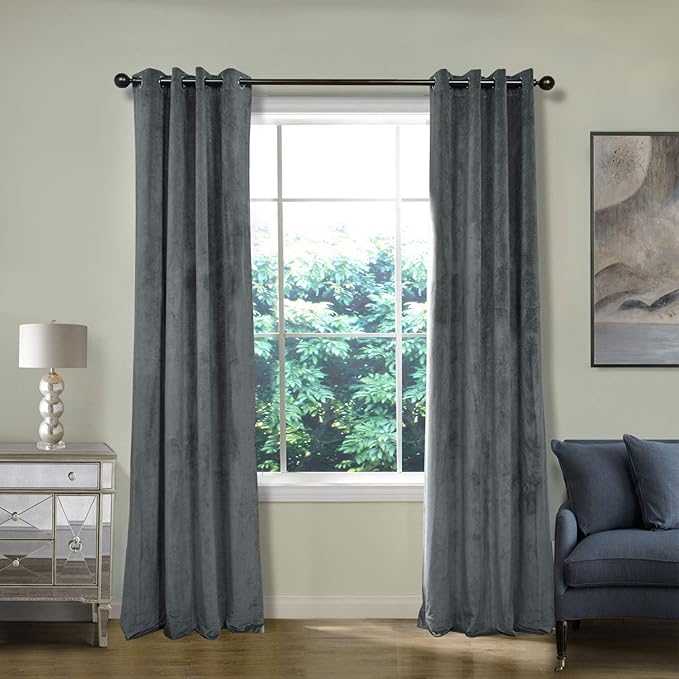 ChadMade Extra Wide Blackout Lined Premium Velvet Curtain Natural Grey 120Wx84L by ChadMade