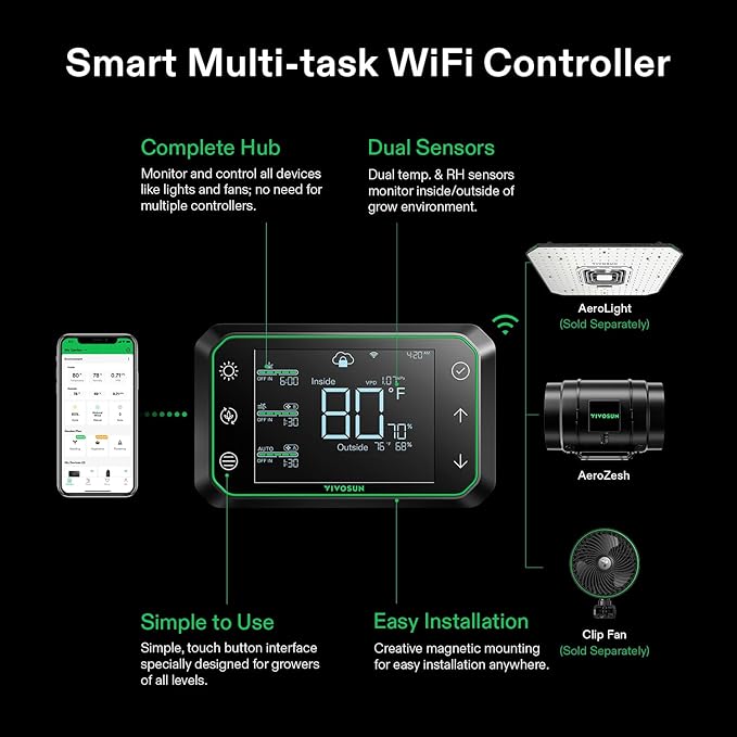 VIVOSUN G8 8" Inline Duct Fan & Temperature Humidity Controller, E42A WiFi-App - Image 3