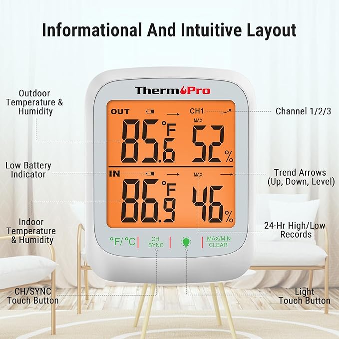 ThermoPro TP260B Indoor Outdoor Thermometer Wireless 1000ft/300m Range - Image 6