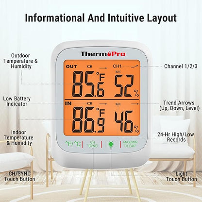 ThermoPro TP260B Indoor Outdoor Thermometer Wireless 1000ft/300m Range - Image 6