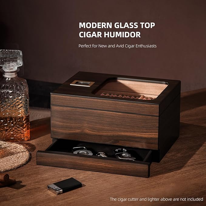 Cigar Humidor, Modern Glass Top Cedar Humidor Cigar Box - Image 5