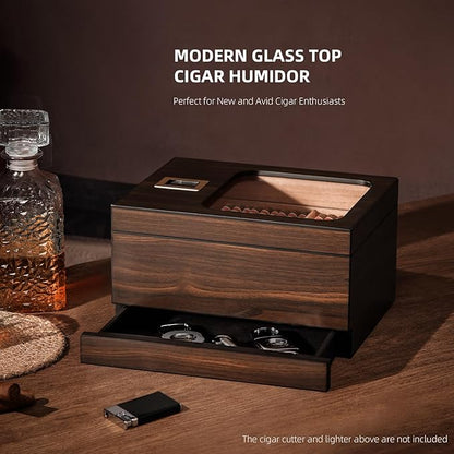 Cigar Humidor, Modern Glass Top Cedar Humidor Cigar Box - Image 5