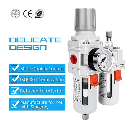 NANPU 3/8" NPT Compressed Air Filter Regulator Lubricator Combo, Water/Oil Trap - Image 6