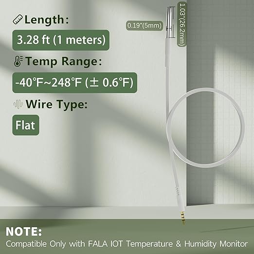 External Flat Temperature Sensor Probe – Waterproof, Wide Range, 3.2ft Length - Image 2