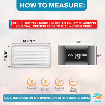Aluminum 12 x 6 In Heater Vent Deflector Wall AC Grille – Premium Register Vent - Image 3