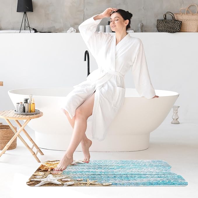 Seashells Summer Bath Mat Non Slip, Space Beach Wood 40 X 16 Inch Extra Long - Image 7