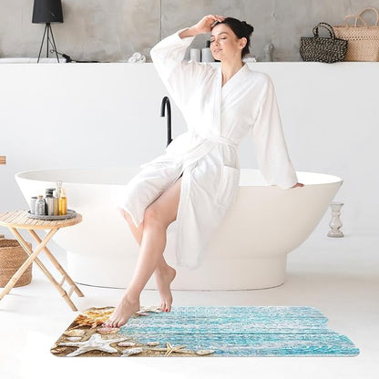 Seashells Summer Bath Mat Non Slip, Space Beach Wood 40 X 16 Inch Extra Long - Image 7
