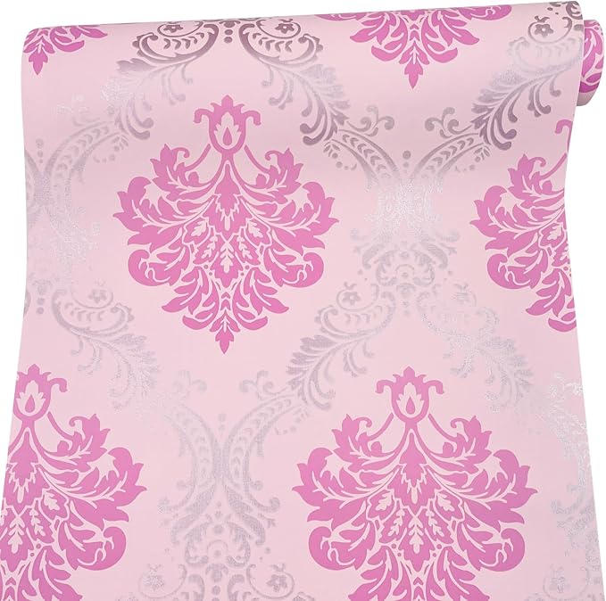 Yifely Vintage Pink Damask Self-Adhesive Shelf Drawer Liner Moisture Proof PVC - Image 2