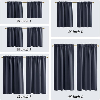 Navy Blue Curtains 2 Panels for Boys Bedroom, Short Dark Room Darkening 42 Inch - Image 2