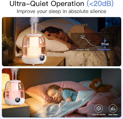 Humidifiers for Bedroom, 3L Tank for 30H 20dB Quiet Mist Time, Dual Nozzles - Image 2