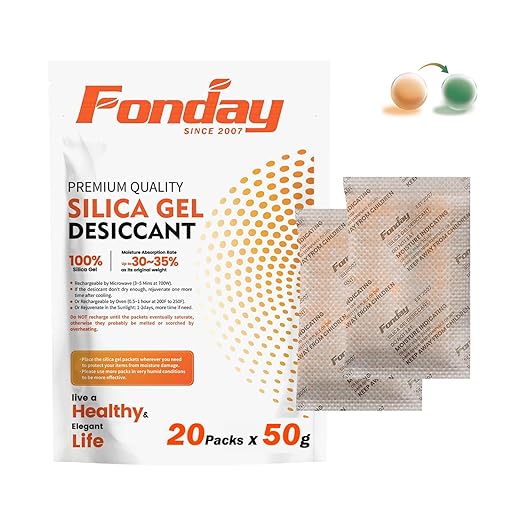 50g x 20 packs Fonday Rechargeable Silica Gel Desiccant Packets Fast Reactivate by Fonday