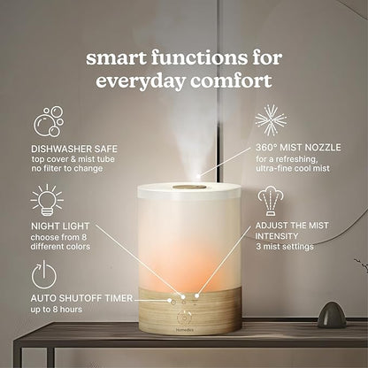 Homedics Cool Mist Ultrasonic Humidifier, 8-Colors Night Light, 0.66 Gal - Image 3