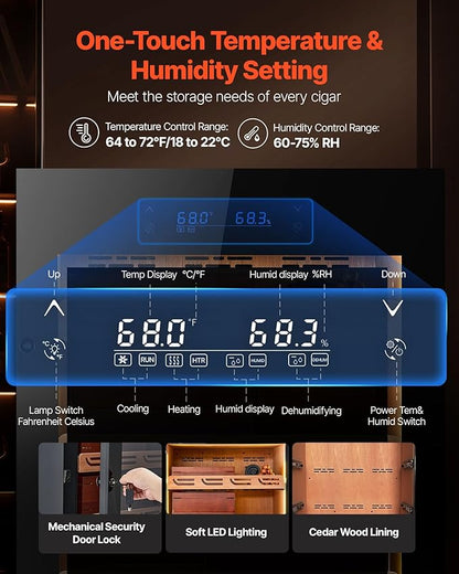 VEVOR Electric Humidor, Constant Humidity & Temperature Control, Spanish Cedar - Image 2