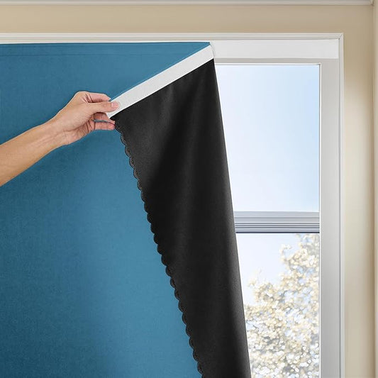 Adhesive Curtain 100% Blackout No-Drill Easy Install by JILRON