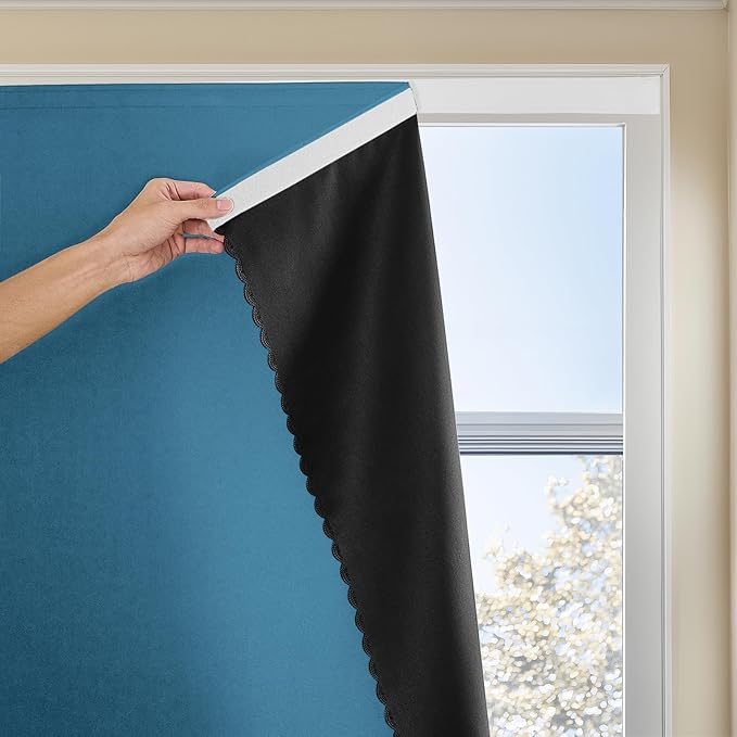 Adhesive Curtain 100% Blackout No-Drill Easy Install by JILRON