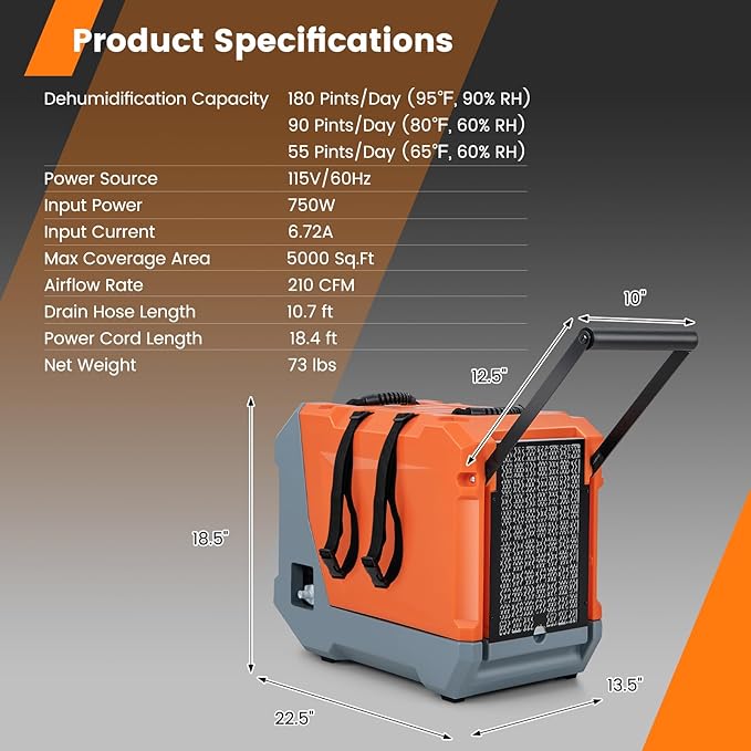 COSTWAY 180 PPD Crawl Space Dehumidifier - Image 6