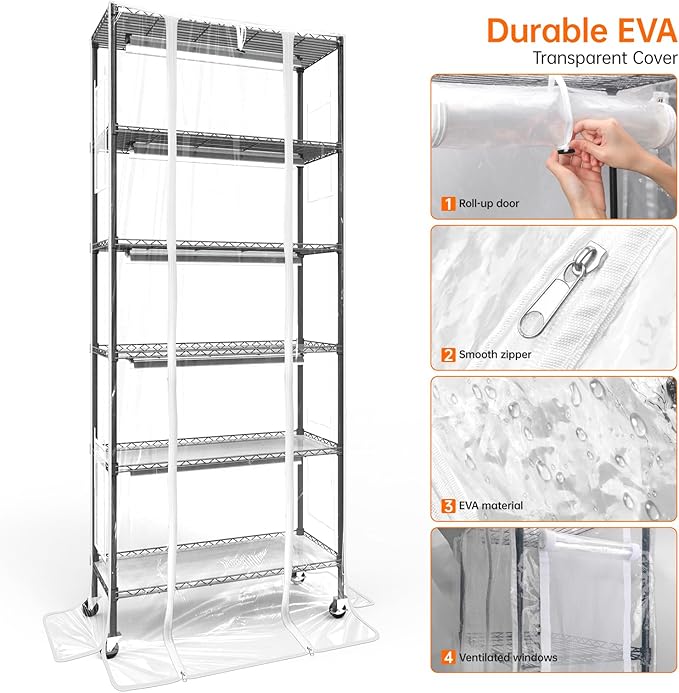 Bstrip Indoor Greenhouse with Grow Light, DIY Plant Shelf with Cover, 6 Tier - Image 9