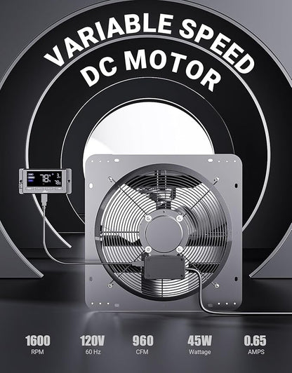 iLIVING 12" Wall Mounted Shutter Exhaust Fan, Automatic Shutter, Temperature - Image 2