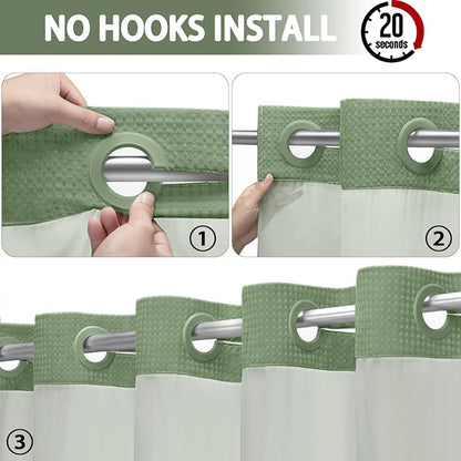 No Hook Shower Curtain and Liner Set, Hotel Waffle Shower Curtain - Image 2