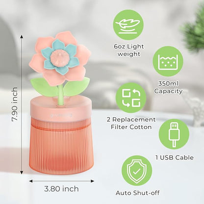 Cute Flower Mini Humidifier, 260ml Portable Small Cool Mist Humidification - Image 2