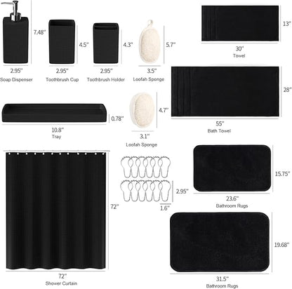 Black Bathroom Set, Bath Towel Set, Natural Loofah Sponge, Soap Dispenser - Image 8