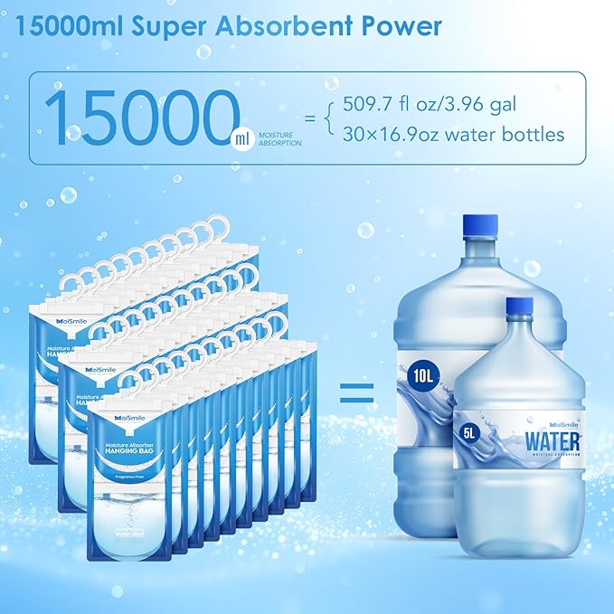 Moisture Absorbers 30 Pack Fragrance Free, Hanging Closet Dehumidifier Bags - Image 4