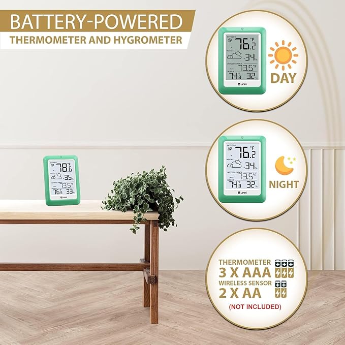 Indoor Outdoor Thermometer Wireless, Temperature Humidity Monitor Battery - Image 6