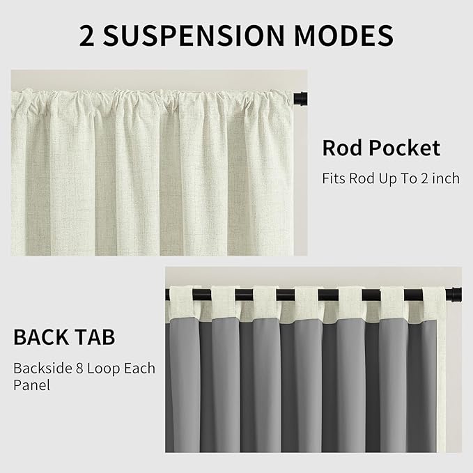 CUCRAF Linen 100% Blackout Curtains 63 Inch Length 2 Panels Set, Back Tab and - Image 3