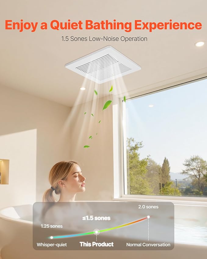 VEVOR Bathroom Exhaust Fan, 50-80-110 CFM Bathroom Vent, Premium Motor Ceiling - Image 3