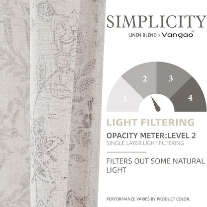 Vangao Floral Linen Curtains for Bedroom 63 Inch Length Purple Grey Farmhouse - Image 4