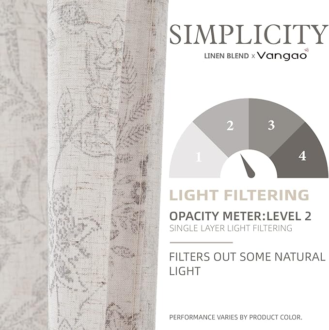 Vangao Floral Linen Curtains for Living Room 96 Inches Long Purple Grey - Image 4