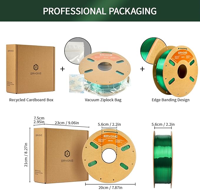 ERYONE Silk PLA Filament for 3D Printer, 1.75mm +/- 0.03mm, Silk Christmas Green - Image 7