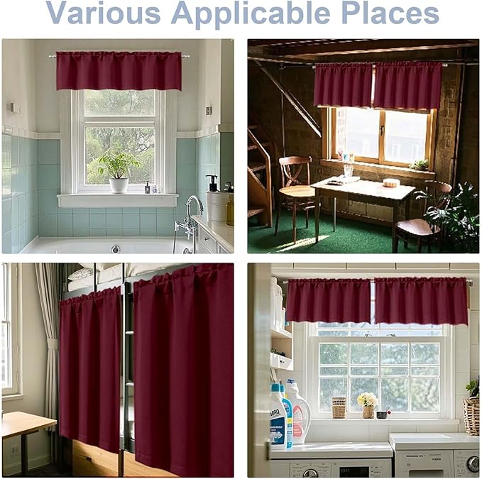 Chyhomenyc Short Burgundy Curtains 30 Inch Length, Small Kitchen Curtain Rod - Image 8