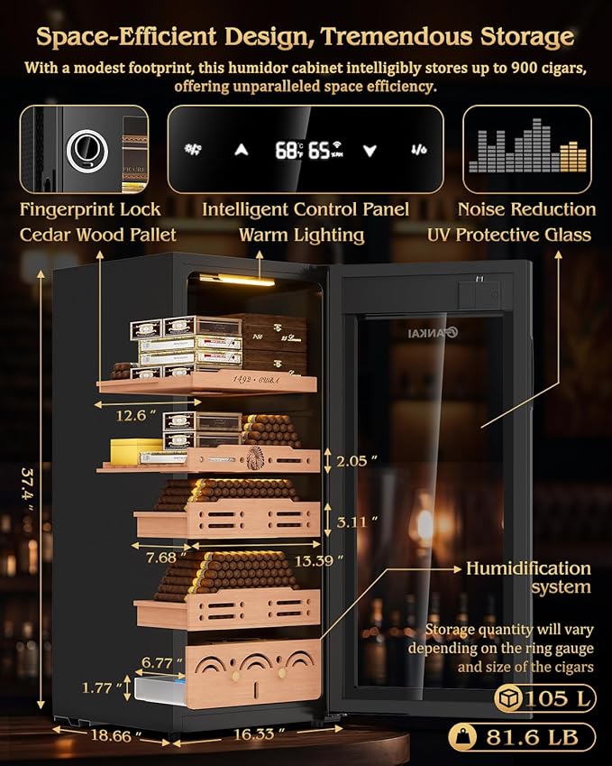 Electric Cigar Humidor, 105L Cabinet up to 900 Cigars - Image 4