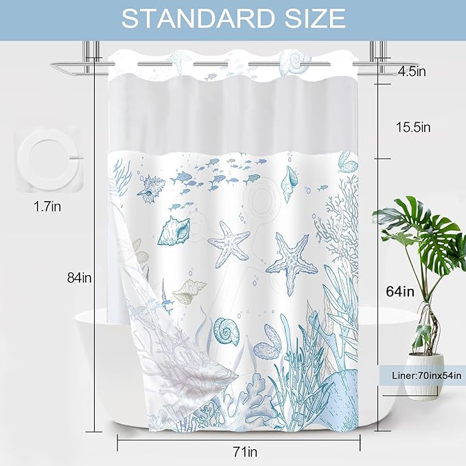 Extra Long No Hook Shower Curtain - Image 7