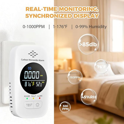Carbon Monoxide Detector with Loud Voice Alarm, 3-in-1 CO Gas Monitor with - Image 4