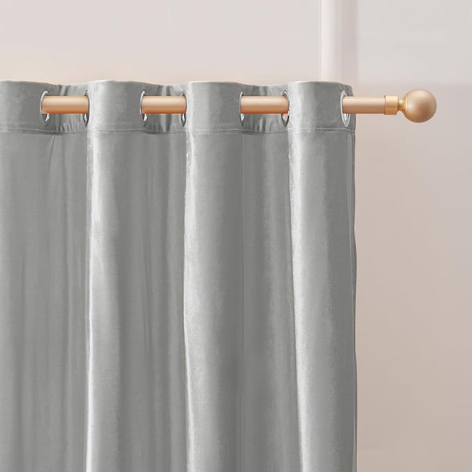 BULBUL Light Grey Velvet Curtains 96 inches Luxury Elegant Living Room Curtain - Image 2