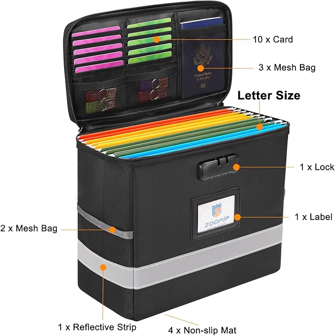 Fireproof File Box with Lock, Document Box Storage Organizer, Suitable - Image 3