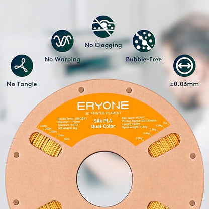 ERYONE Silk Dual Color PLA Filament 3D Printer 1.75mm +/- 0.03mm, Bicolor - Image 4