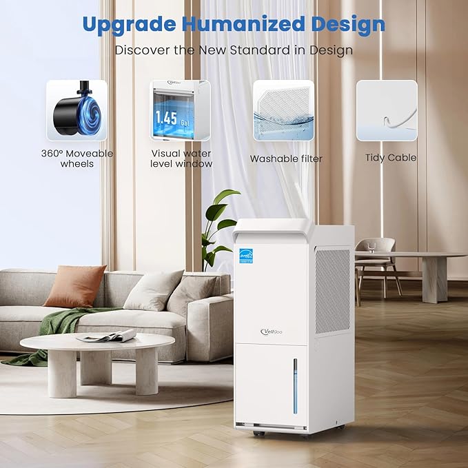 2000 Sq.Ft Most Efficient Energy Star 2025 Dehumidifier, Vellgoo 25 Pint/D - Image 6