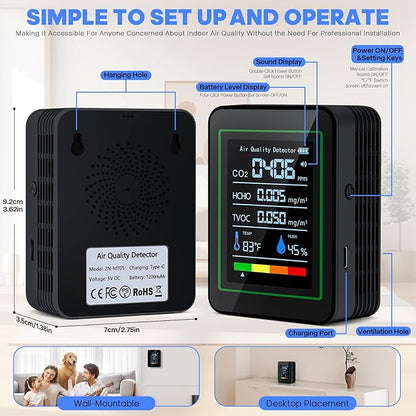 Indoor Air Quality Monitor, LXIANGN 5 in 1 Professional Air Quality Detector - Image 6